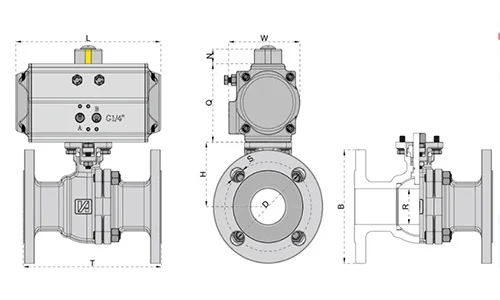 Pneuma Pneumatic Floating Ball Valve drawing