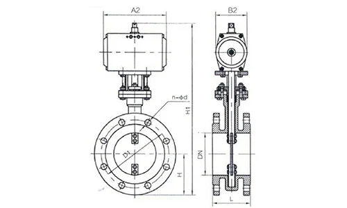 Pneumatic Flange Type Butterfly Valve drawing